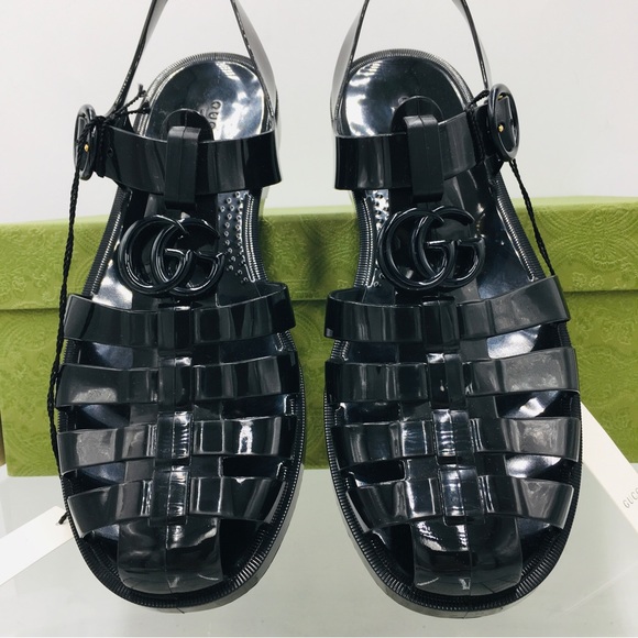 Gucci GG Black Rubber Cage Sandals Men’s Size US 11.5 Medium - Picture 5 of 16